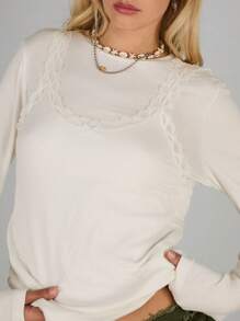 COUREZ Blusas de verano de doble capa de encaje para mujeres para salir, casual, ocio, festivales de música, estilo vintage Y2K - Blanco - Ver 5