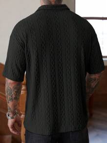 Manfinity Homme Camisa polo de hombre con textura de diamante de punto jacquard, camisas de punto para hombre - Negro - Ver 2