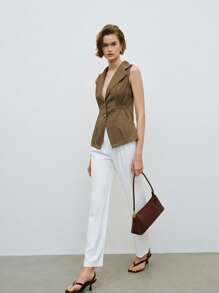 Lumivelle Women's Casual Sleeveless Suit Jacket, For Commuting - Coffee Brown - View 5