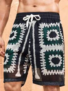 Manfinity VCAY Men's Slim Fit Digital Print Breathable Mesh Fabric Casual Shorts, Suitable For Summer