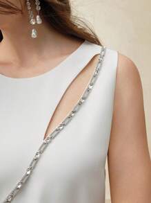 Anewsta Robe de soirée moulante à fente latérale à manches longues chaîne creuse de luxe Top de gamme pour invités de mariage - Blanc - Voir 5