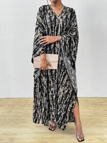 SHEIN PETITE Women's Vacation Casual Allover Bat-Wing Sleeve Dress - Multicolor - View 5