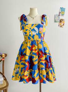 Soleia Vestido de tirantes con estampado floral para mujer de talla grande, adecuado para vacaciones, graduación, regreso a clases, otoño - Multicolor - Ver 6