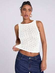 SHEIN BAE 女士春夏休闲度假透视钩编机车波西米亚风网眼袖上衣外出上衣，适合音乐节、西部牛仔风格等场合