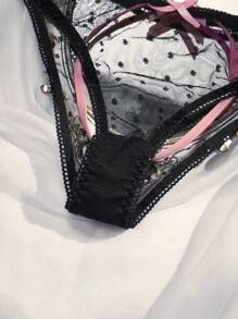 SpicyHot Bragas sexy de mujer con diseño de lunares y lazo con abertura en la entrepierna