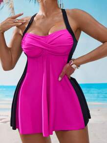 Swim Lushoire Women's Summer Beach Decorate Criss Cross Halter Tankini Swimsuit Set - Multicolor - View 4