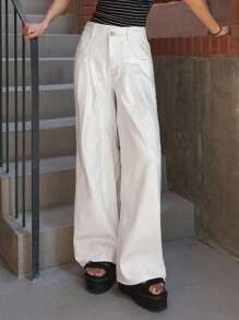 SHEIN ICON Damen Loose Fit Plissee Taschen Lässig Weite Bein Jeans