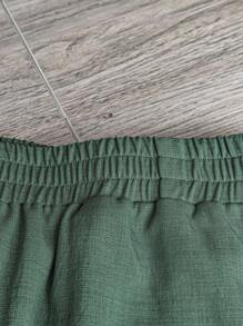 Rusticease 橄榄绿复古高腰阔腿裤，大码，春夏 - 綠色 - 查看 4