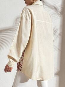 EURMUSE 100%Cotton Plant Print Fringed Drop Shoulder Sleeve Shirt - Multicolor - View 2