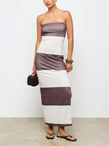 AiiRZ Bandeau Striped Jersey Maxi Dress - Brown - View 1