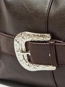 SHECARRY 女士波西米亚复古西部风皮带扣装饰可调节肩带棕色斜挎包/单肩包 - 节日必备单品 - 棕色 - 查看 5