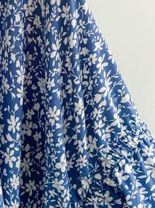 Soleia Plus Size Boho Ditsy Floral Print Knot Front Romper, For Summer