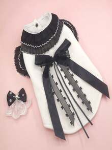 PETSIN Schwarz-Weiß Prinzessin Stil Haustierbekleidung, Spitzen-Schleifendesign, geeignet für Partys, Geburtstage und andere wichtige Anlässe, beliebt in Europa und Amerika, passend für Teddy, Pudel, Katze, modischer Haustier Cardigan für Herbst/Winter