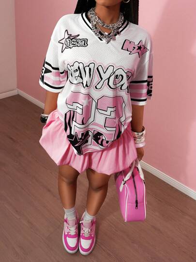 Slaydiva Camiseta de manga raglán holgada con estampado de estrella de eslogan 23, cuello en V, para primavera/verano 2025, adecuada para festivales de música, Pascua, estilo occidental, boho, fiestas de cumpleaños, graduación, estudiantes, uso diario, versátil, casual, vacaciones, crucero, playa, tomar el sol, en línea, minimalista, ropa de calle, deporte, estampado de letras y números, camuflaje, rayas de contraste, malla, oversize