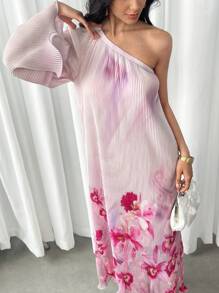 Modelyn 优雅女士花卉印花不对称领口连衣裙 - 彩色 - 查看 3