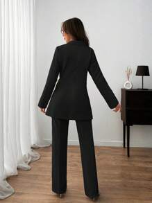 EURMUSE WOMEN ELEGANT SUIT SET WITH BELT DETAILED - Black - View 2