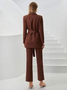 SHEIN Blazer A Colletto A Revers Con Cintura E Pantaloni Due Pezzi