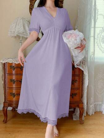 法式优雅蕾丝边宽松女士睡袍