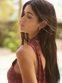 Aralina Floral Lace Sheer Slim Fit Choker Neck Cute Summer Outfits Women Cami Top - Burgundy - View 4