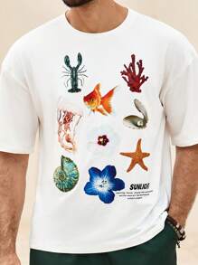 Manfinity VCAY Men's Ocean Creature Print Casual Short Sleeve T-Shirt