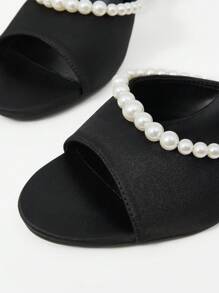 MOTF PREMIUM WOMEN'S FASHION FAUX PEARL HIGH HEEL SANDALS - Black - View 5