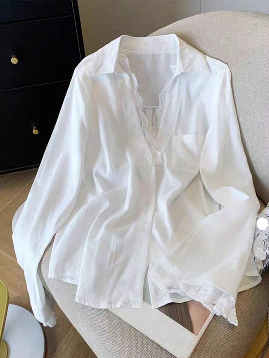 Airaco Áo sơ mi dài tay màu trơn cho nữ, thời trang cho mùa hè - trắng - Xem 1