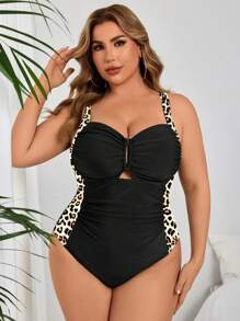 Swim Lushoire Đồ bơi một mảnh họa tiết chắp vá trang trí vàng rộng cho nữ cỡ lớn, giản dị và đơn giản - Nhiều màu - Xem 5