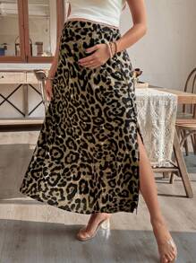 SHEIN 孕妇高腰时尚豹纹开衩裙