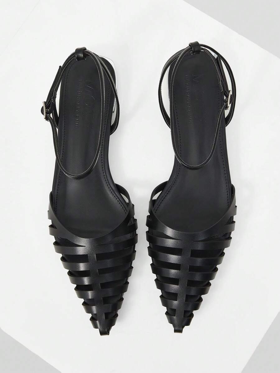 MOTF PREMIUM 尖头镂空平底鞋 - 黑色 - 查看 1