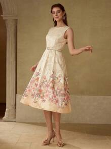 MOTF PREMIUM VESTIDO ESTAMPADO FLORAL CON CINTURÓN