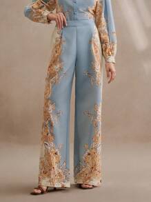 Anewsta Women's Casual Vacation Printed Loose Pants - Blue - View 5