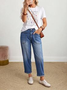 EMERY ROSE 大码休闲通勤水洗锥形牛仔裤