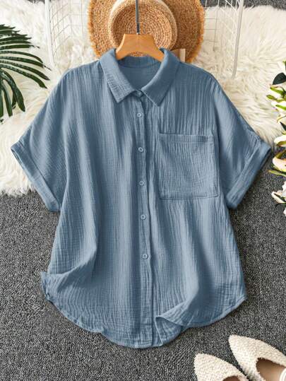 GlowEve CURVE 大尺碼女士純色簡約日常短袖襯衫