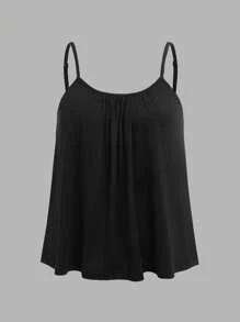 SHEIN EZwear 3 件套加大码女式纯色黑色、卡其色、白色褶皱宽松吊带背心，可调节肩带，适合春夏季度假 - 彩色 - 查看 5