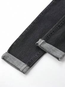 SHEIN Teen Boy Fashion Casual Vintage Y2k Black Asic Well-Fitting Comfortable Soft And Elastic Skinny Jeans For Teen Boy Clothes Boys Soft Dailywear And Teen Boy Summer And Spring Rave Outfits Festival And Beach Outfits Clothes - Black - View 3