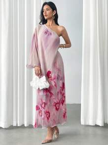 Modelyn 优雅女士花卉印花不对称领口连衣裙 - 彩色 - 查看 5