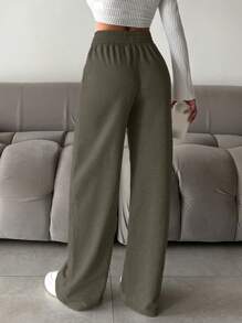EURMUSE Women'S Elastic Waist Solid Color Casual Pants - Green - View 2