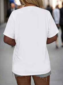 EMERY ROSE Plus Size Women's Simple Solid Color V-Neck Short Sleeve Casual T-Shirt For Women - White - View 2