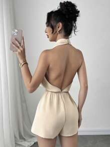 Firerie Mono elegante y romántico sin espalda con cuello halter para mujer, adecuado para fiestas, vacaciones, citas y bodas, cumpleaños