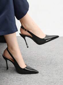 CUCCOO BIZCHIC Women's 2024 New Gold Strap Slide Sandals, 2024 Spring & Autumn Pointed Toe Slim Heel Fashionable Minimalist Design, Versatile To Pair With Dresses And High Heels For Christmas - Black - View 1