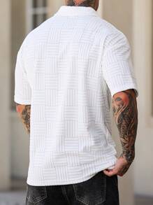 Manfinity Homme Áo thun polo tay ngắn họa tiết jacquard đơn sắc thường ngày dành cho nam - trắng - Xem 5