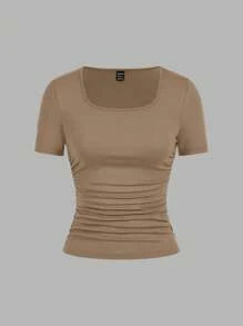 SHEIN EZwear 4件装95%纯棉休闲纯色圆领短袖T恤，适合春夏穿着、外出、海滩度假、居家穿着，时尚百搭。 - 彩色 - 查看 9