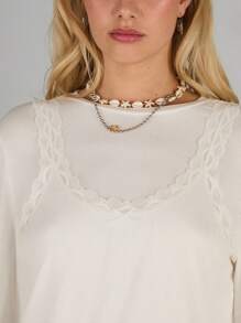 COUREZ Blusas de verano de doble capa de encaje para mujeres para salir, casual, ocio, festivales de música, estilo vintage Y2K - Blanco - Ver 6