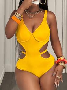 BamGleam Bộ đồ liền thân hở lưng gợi cảm cho nữ mùa hè - Màu vàng - Xem 4