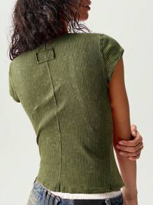 Bohemela Dames effen gebreid T-shirt met ronde hals en aansluitende pasvorm