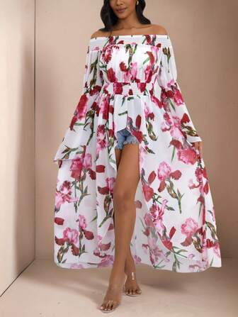 Vesra 女士露肩收腰不对称雪纺衬衫