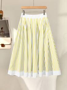 Franclia Women Striped High Waist A-Line Versatile Skirt, Suitable For Commuting And Vacation