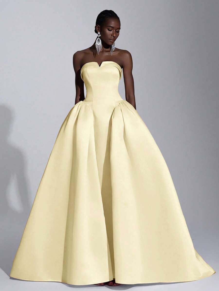 Elitara 优雅浪漫露肩无袖长礼服，女士正式晚礼服，派对礼服，适合婚礼宾客