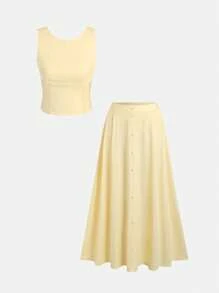 Sweetra Women Two Pieces Outfits For Daily Wear - Yellow - View 1