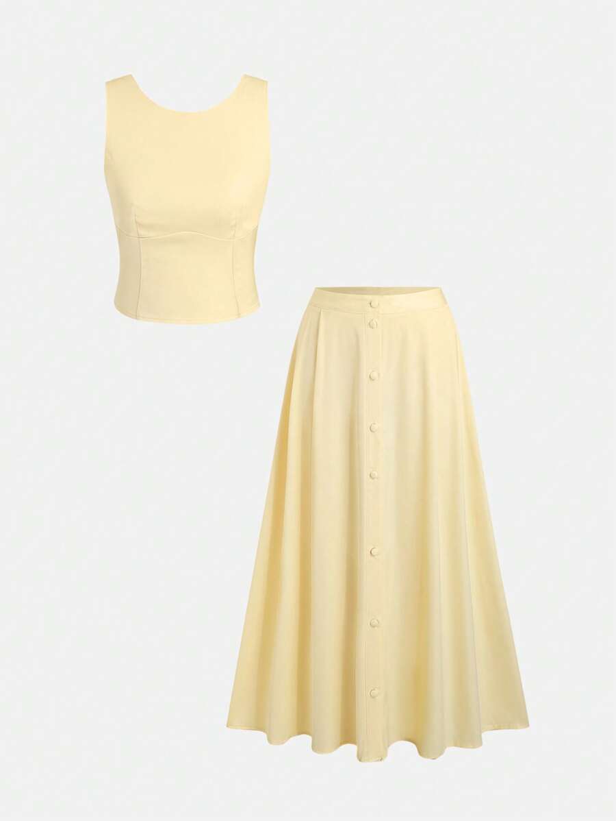 Sweetra Women Two Pieces Outfits For Daily Wear - Yellow - View 1